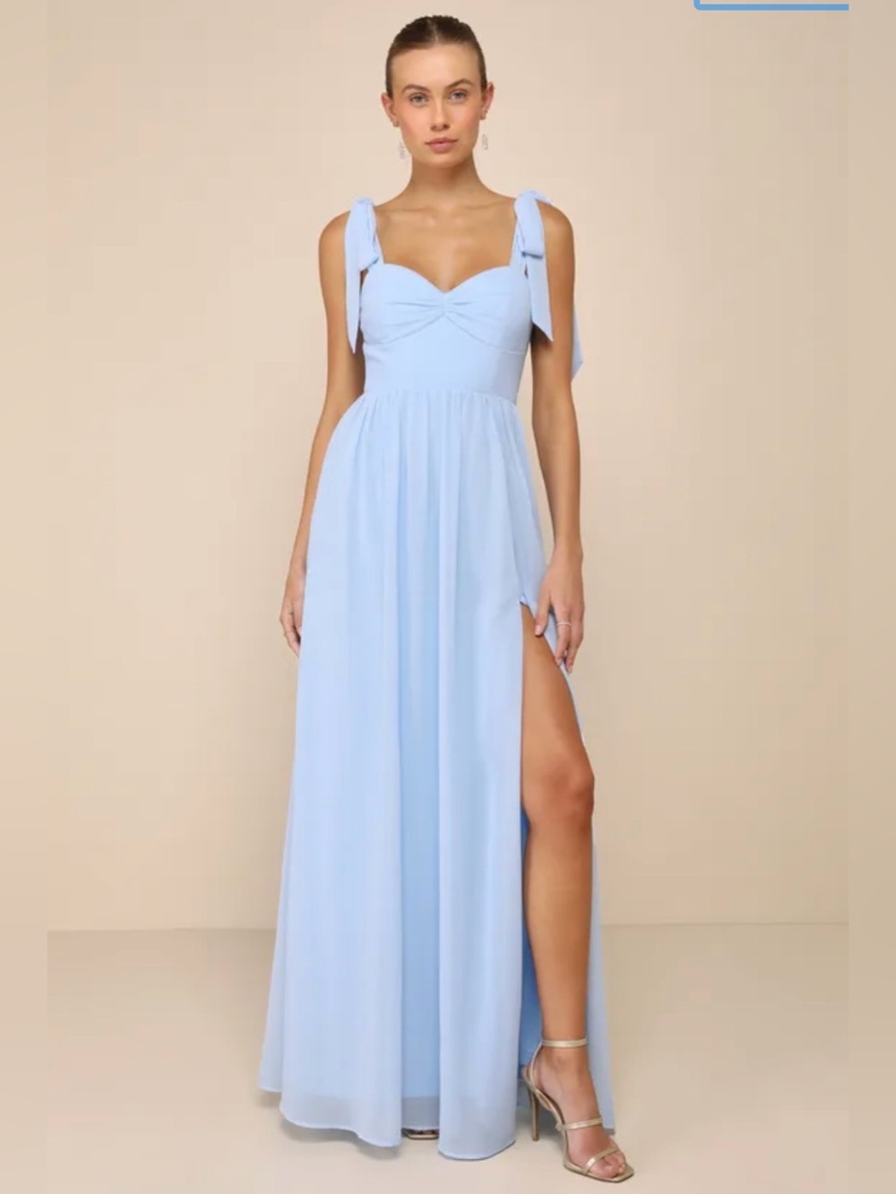 NWT Lulu’s Light Blue Tie-Shoulder Maxi Dress Size Medium